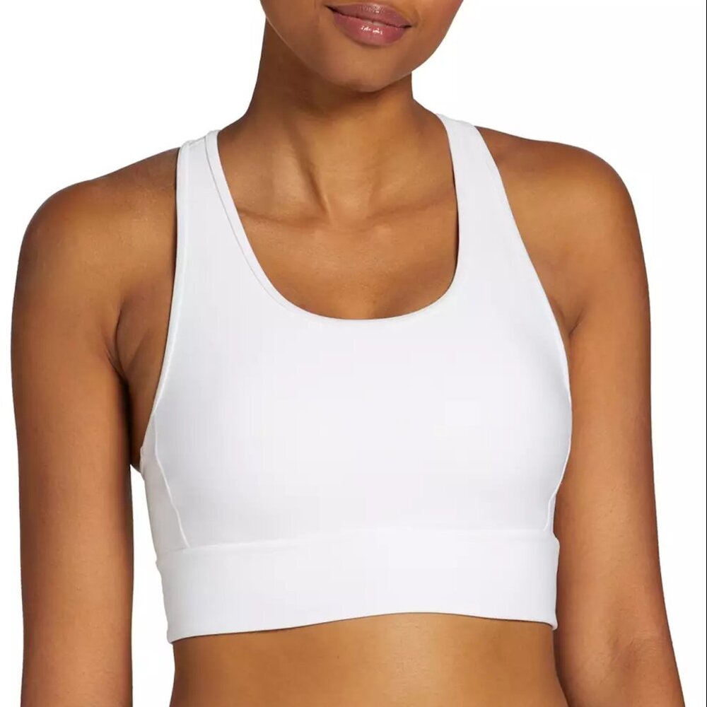 DSG Women's Active Wear Racerback Compression Cross Back Sports Bra White- L NWT